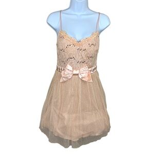 Size 9 10 Pink Silver Cocktail Dress Formal Event Lace Sleeveless Prom